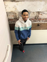 Load image into Gallery viewer, Baby Blue Pyramid Colorblock Hoodie
